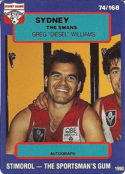 1990 AFL Scanlens Stimorol #74 Greg Williams Front